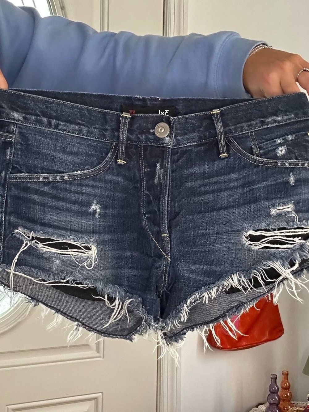3x1 Dark Blue Distressed Denim Cutoff Shorts